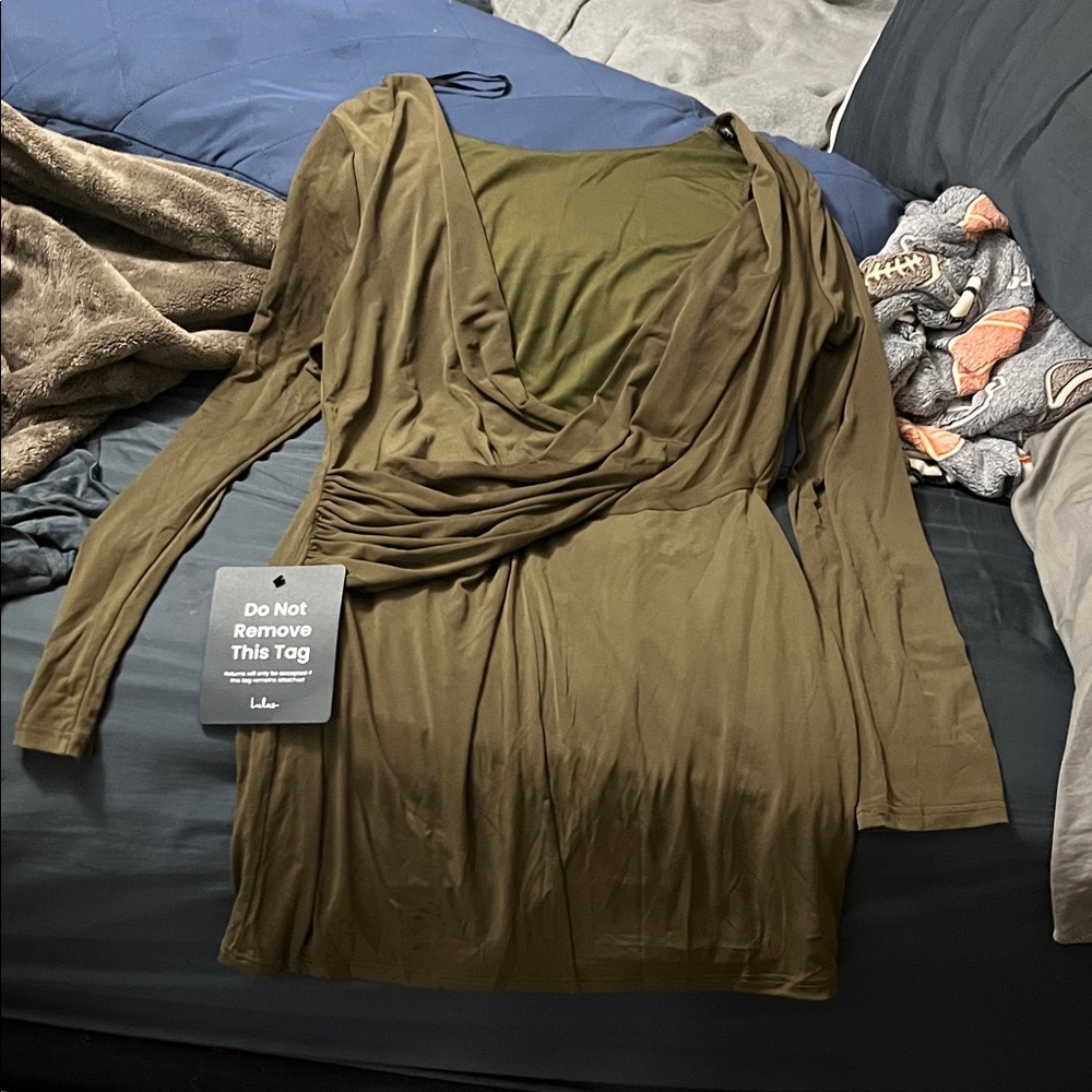 Lulu's Long Sleeve Olive Dress